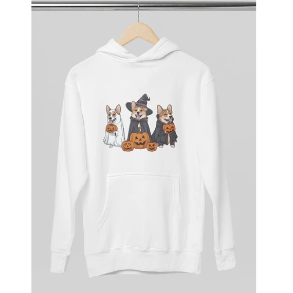 corgi-mintas-halloweeni-kapucnis-pulover-feher