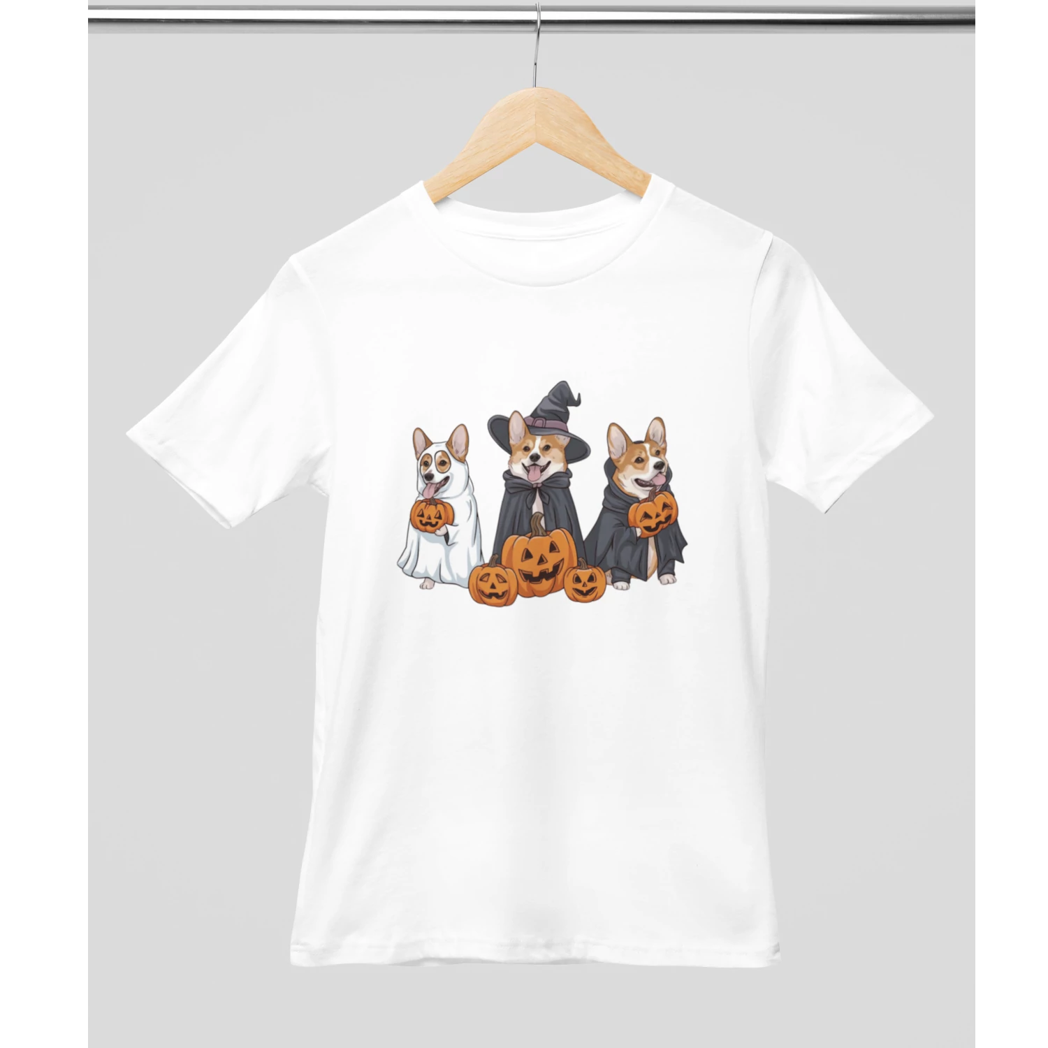Corgi halloweeni kutya mintás póló - Fehér