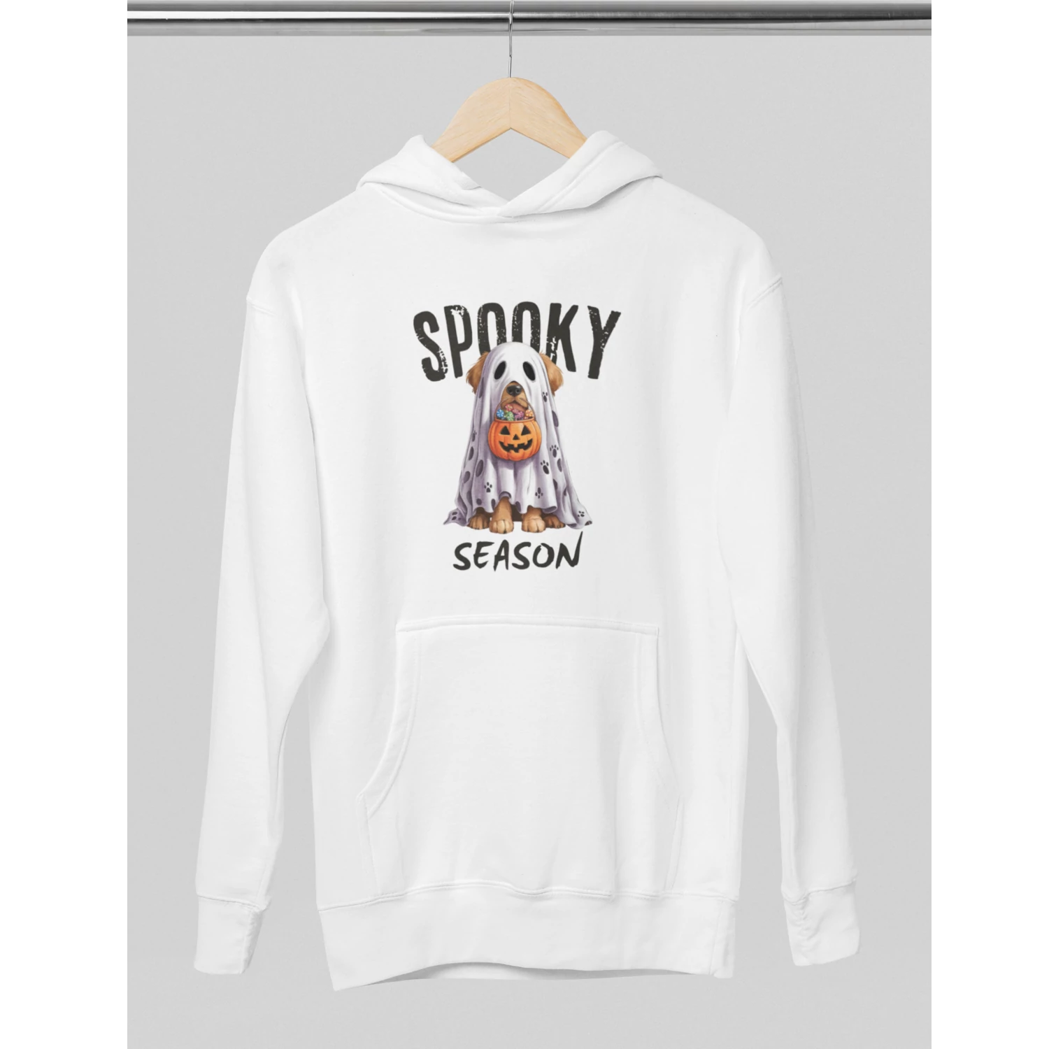 Spooky season halloweeni labrador mintás kapucnis pulóver - Fehér