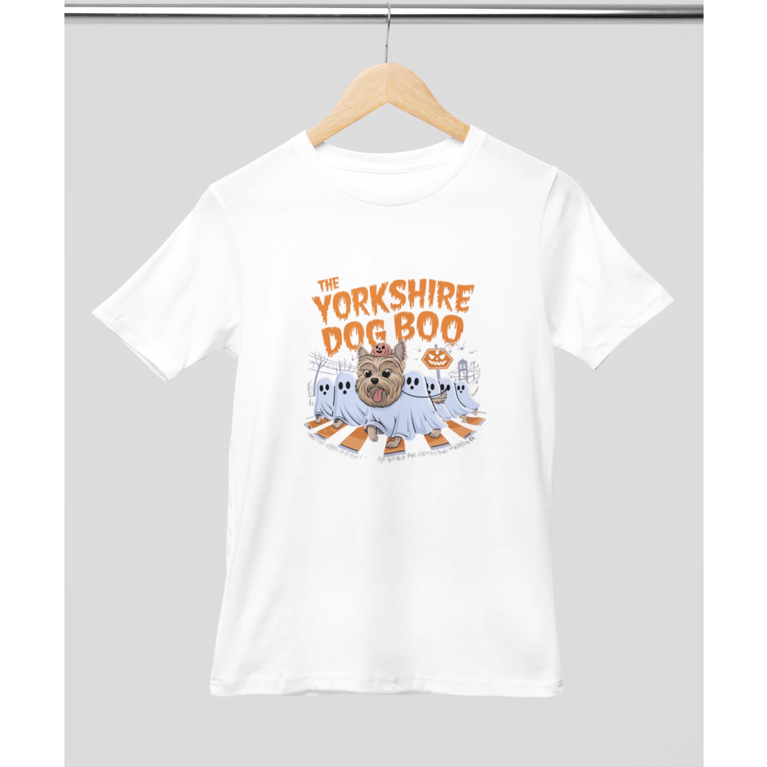 Yorkie halloweeni kutya mintás póló - Fehér
