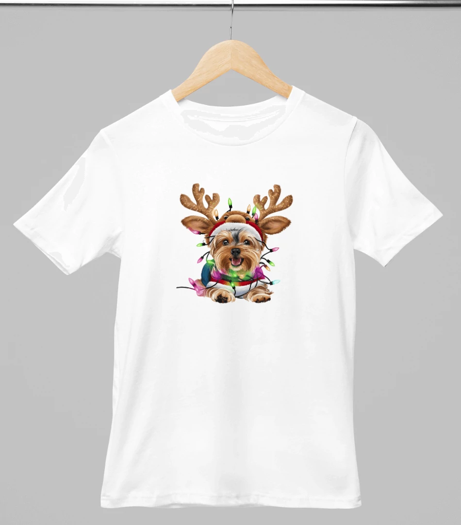 Yorkie mintás karácsonyi póló - Fehér