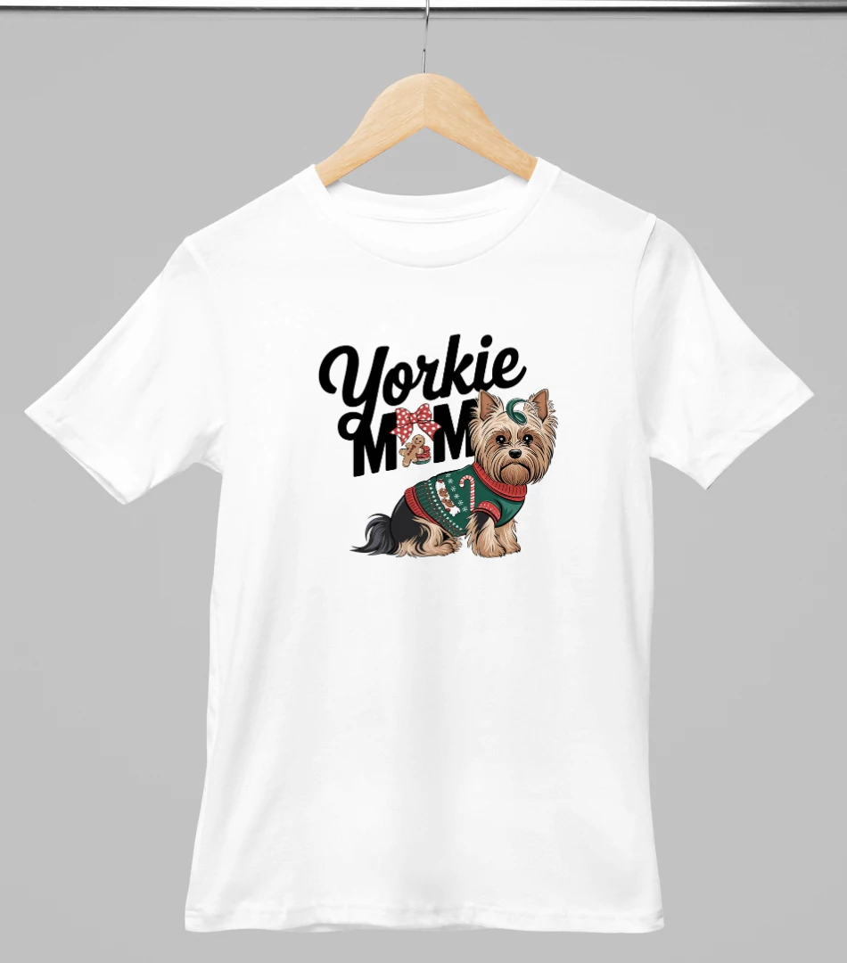 Yorkie mom mintás karácsonyi póló - Fehér