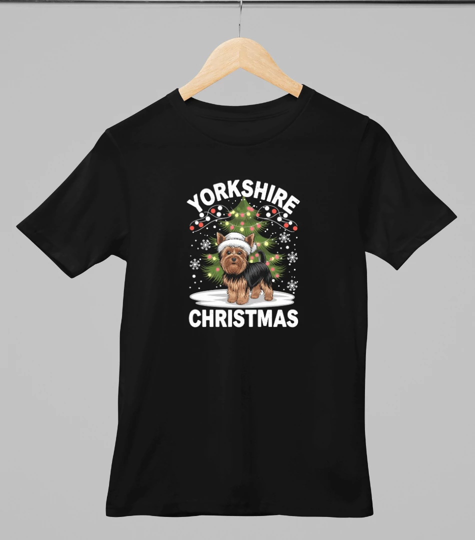 Yorkie mintás karácsonyi póló  - Fekete