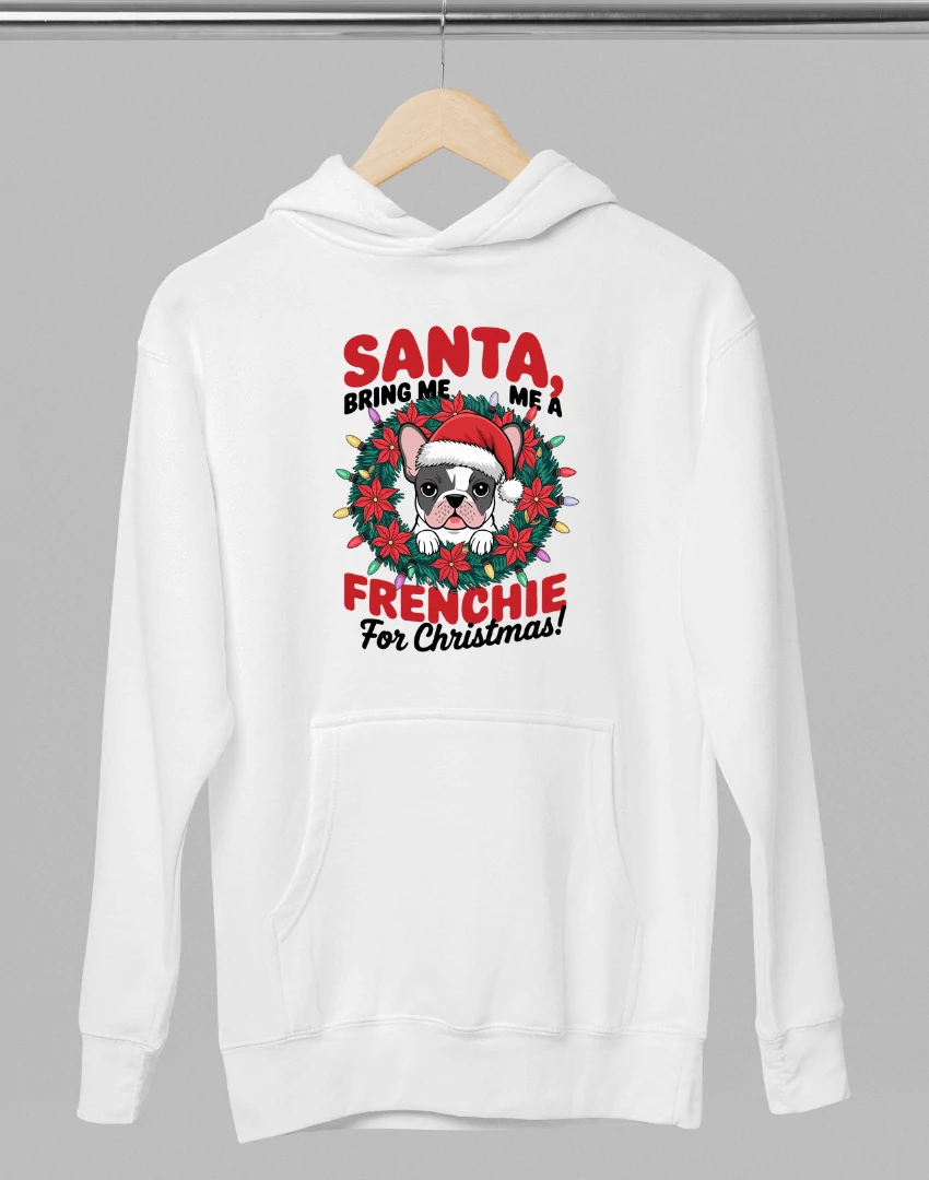 Francia bulldog feliratos karácsonyi pulóver - Fehér