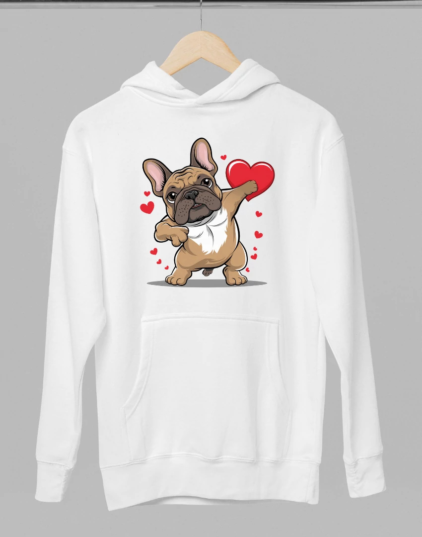 Francia bulldog mintás valentinnapi kapucnis pulóver