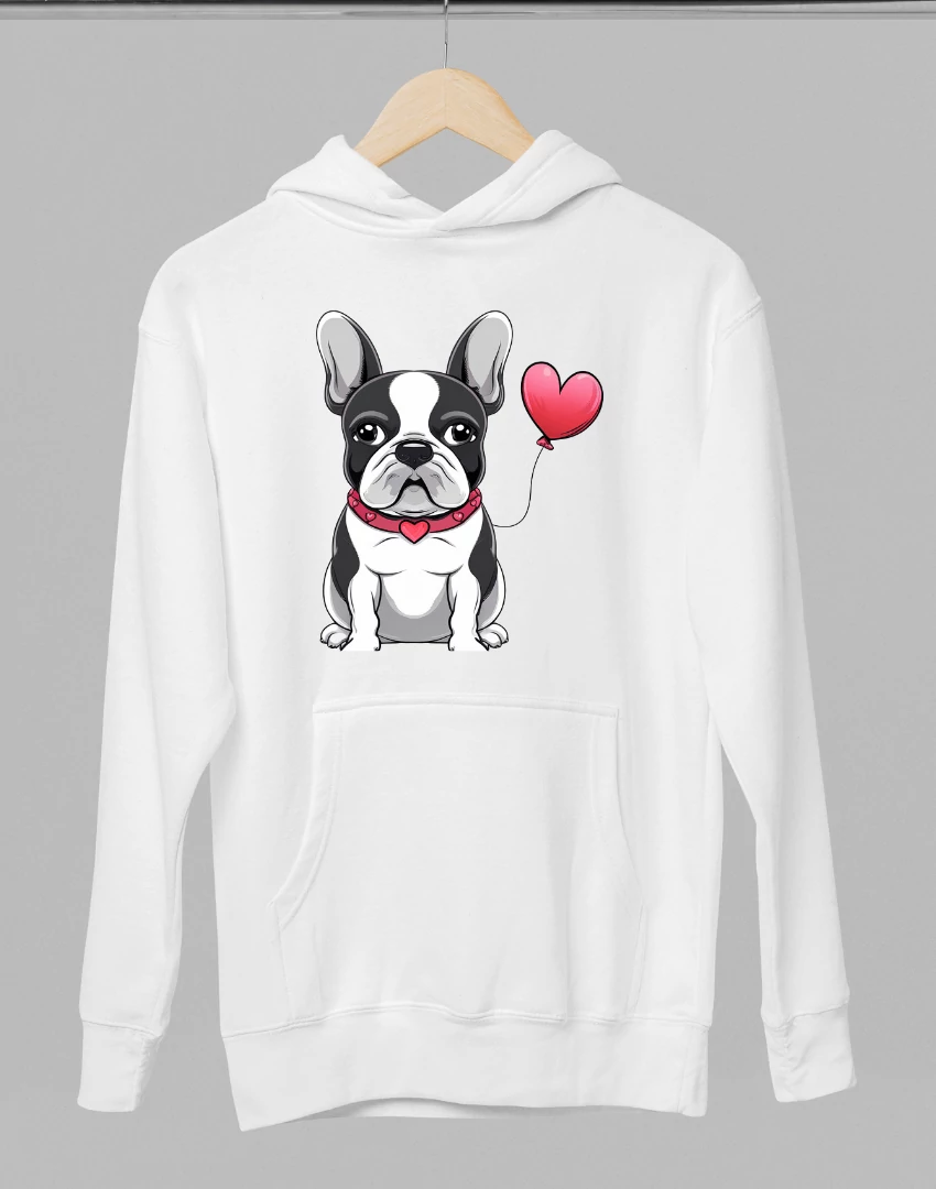 Francia bulldog mintás valentinnapi kapucnis pulóver
