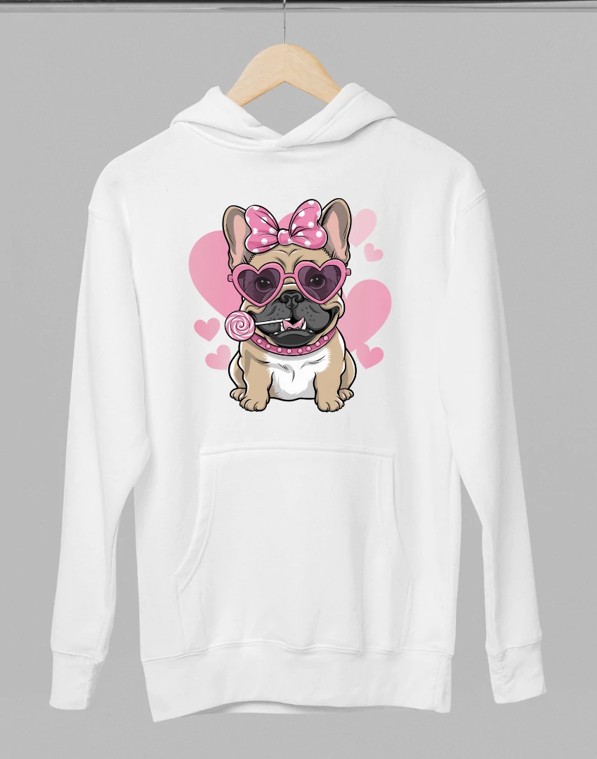 Francia bulldog mintás valentinnapi kapucnis pulóver