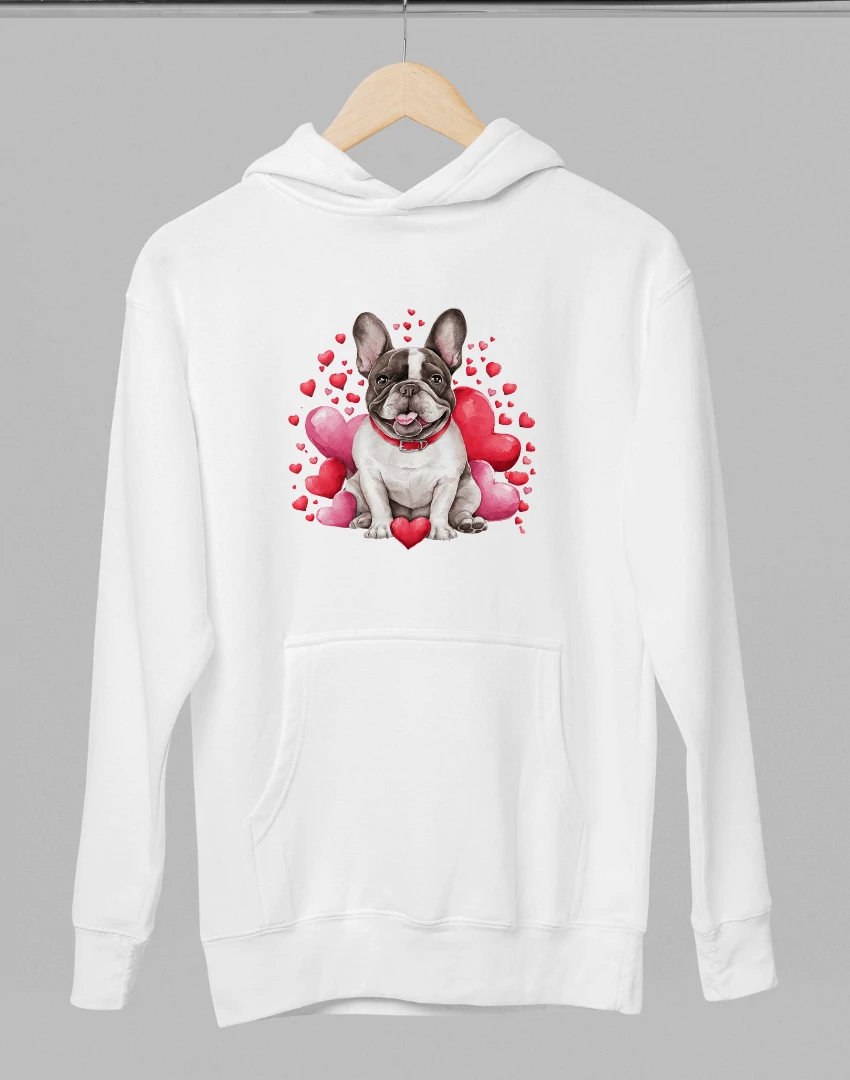 Francia bulldog mintás valentinnapi kapucnis pulóver
