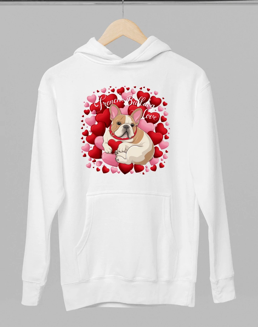 Francia bulldog mintás valentinnapi kapucnis pulóver